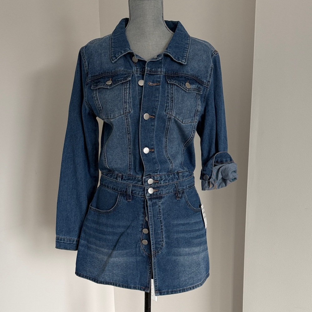 NWT Womens PTCL button Denim  Dress country concert size large
